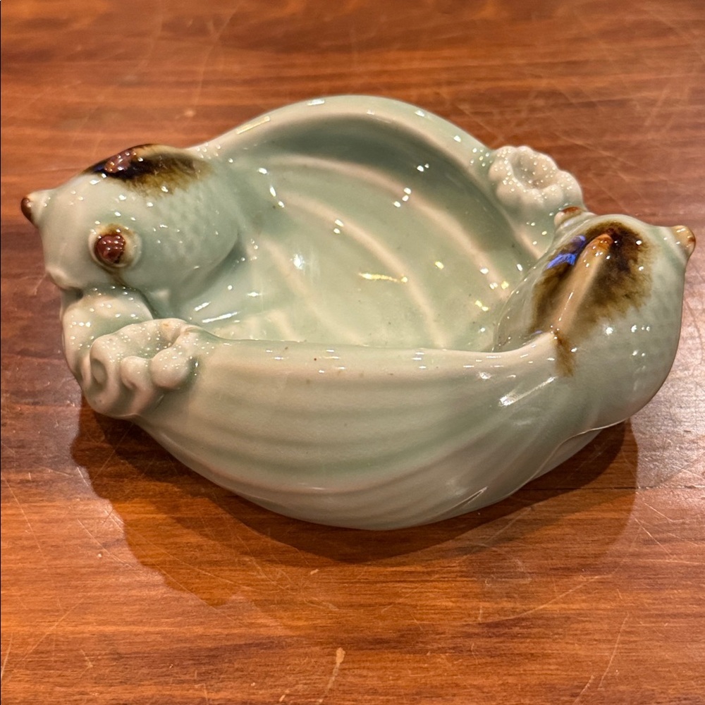NWT RARE Vintage Ceramic Koi Fish Trinket Dish Mid-Century Modern Sage Japan